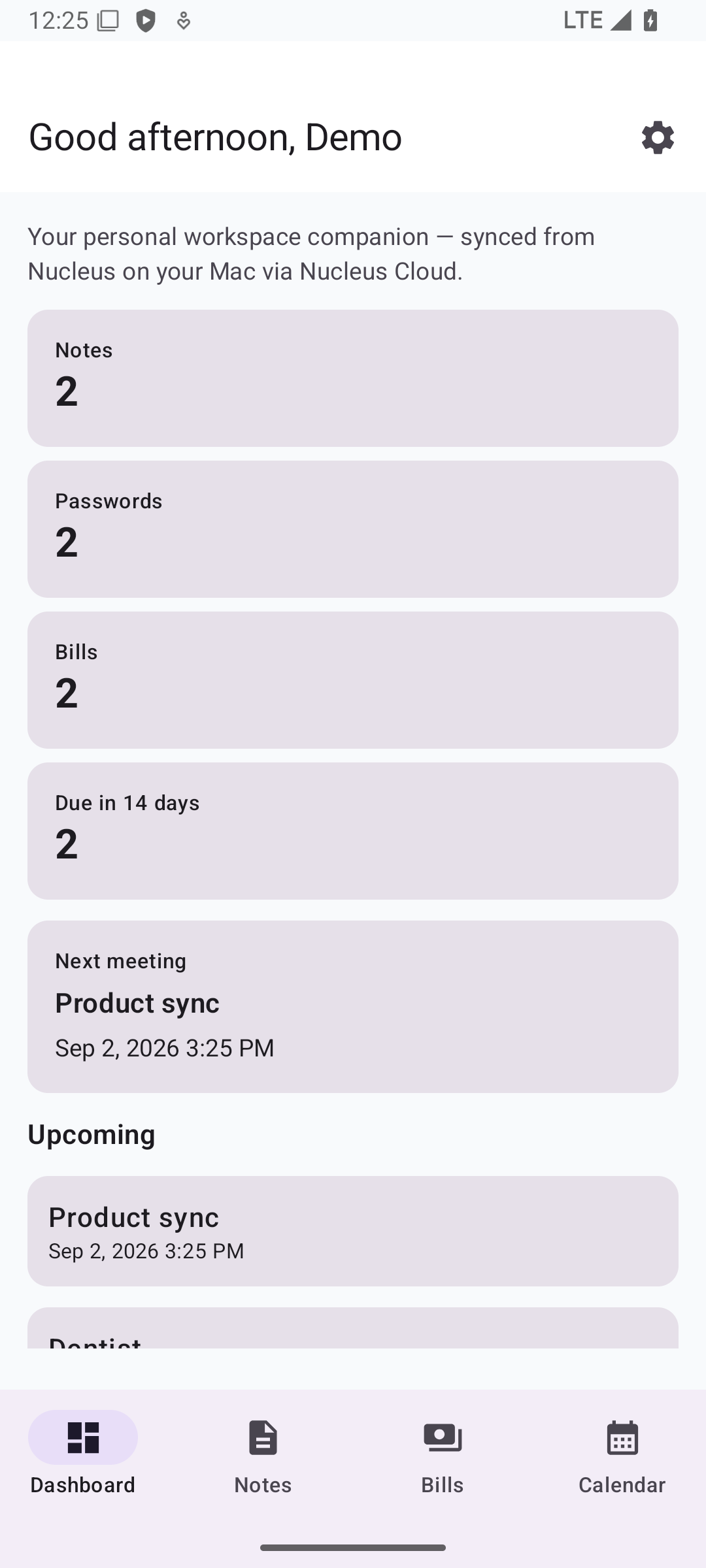 Nucleus dashboard on Android