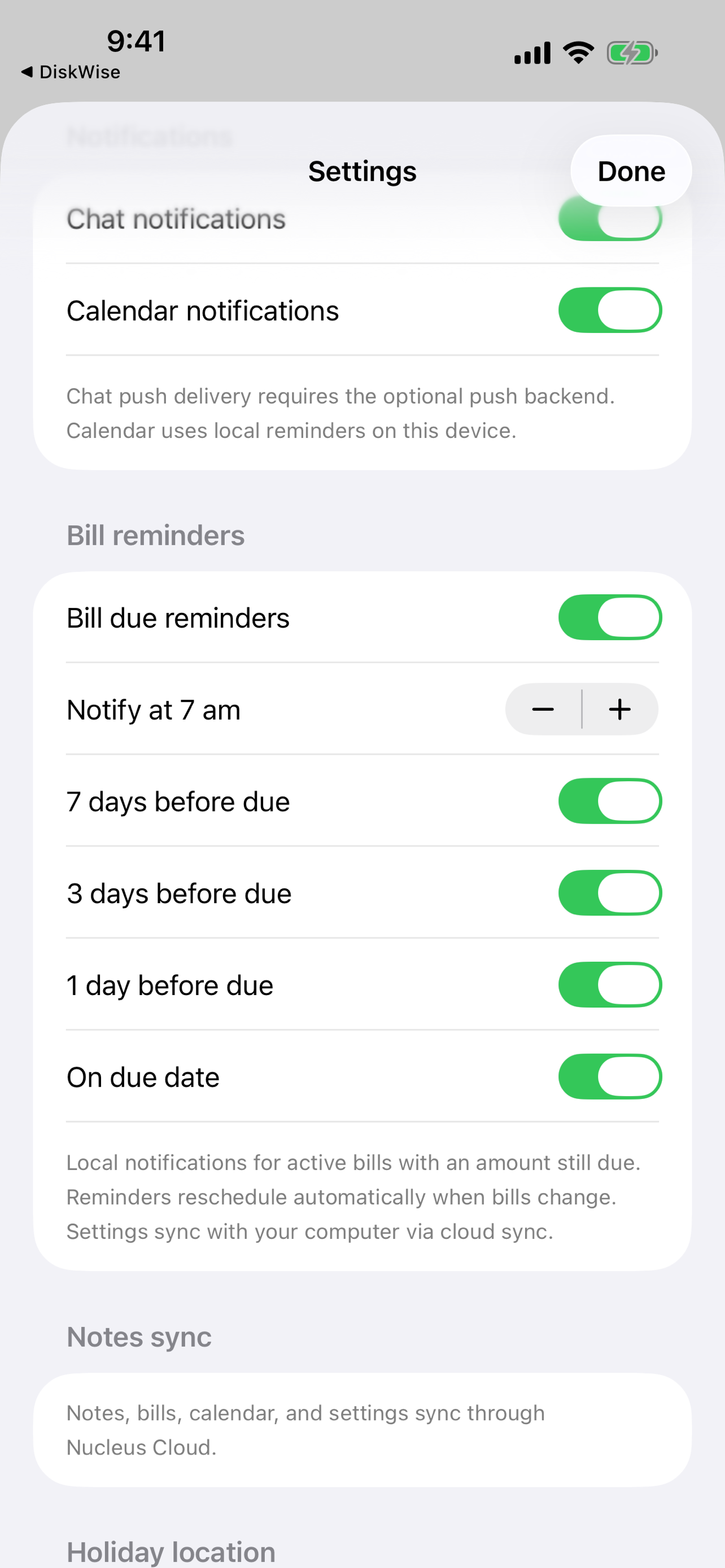 Notes list on iPhone