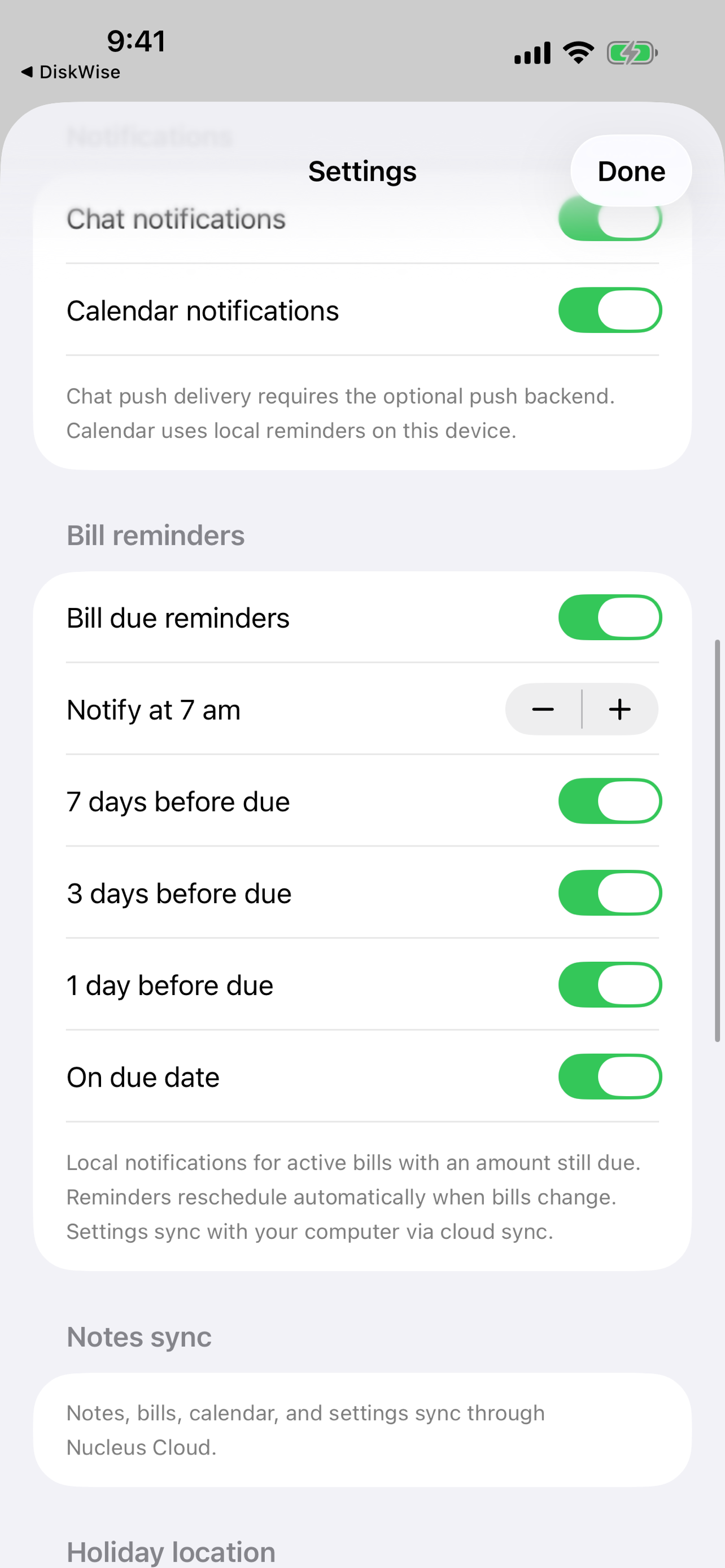 Notification settings on iPhone
