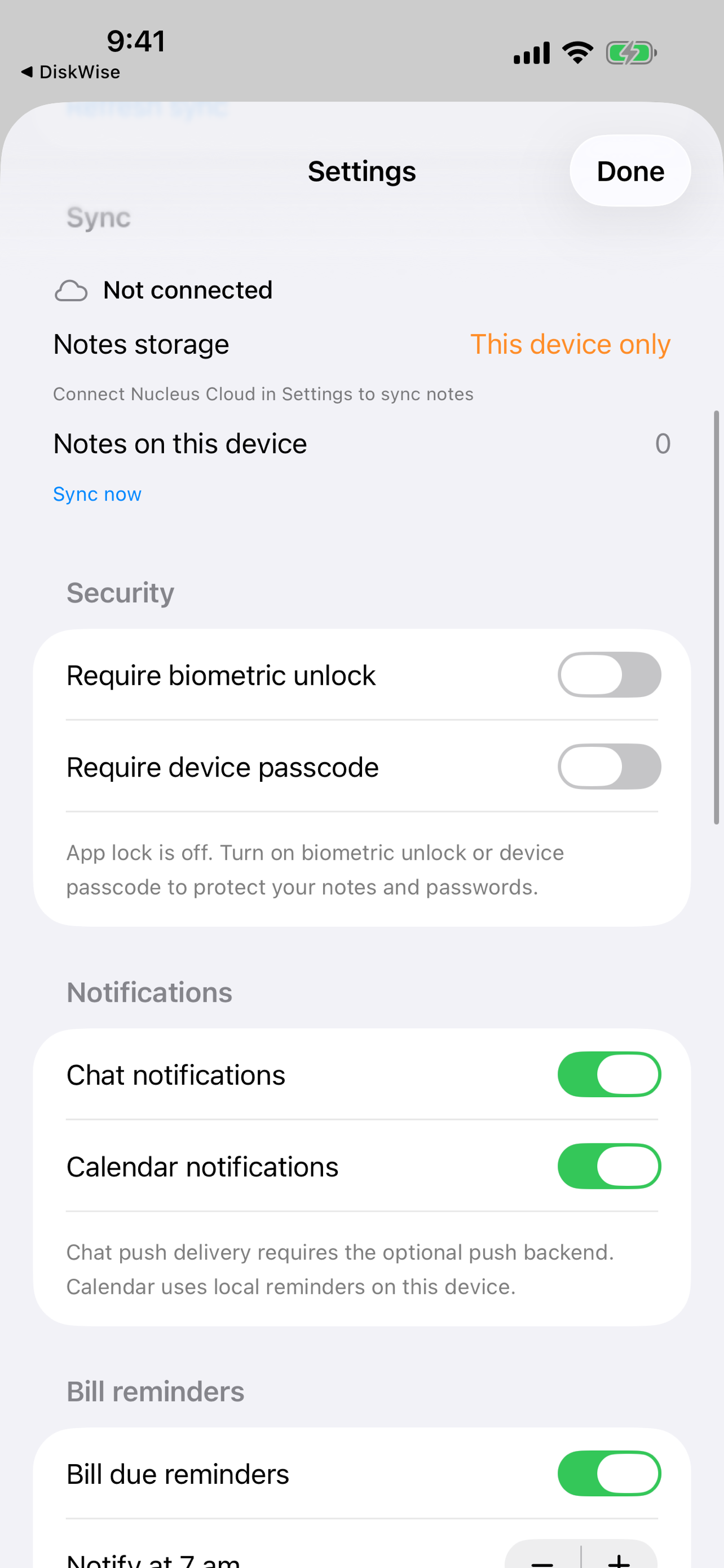 Security settings on iPhone